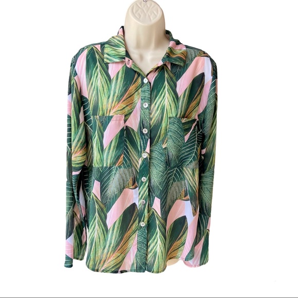 Show Me Your Mumu Tropical Leaf Button Up Blouse - Picture 2 of 4